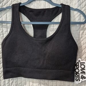 Women's Black Ribbed Sports Bra